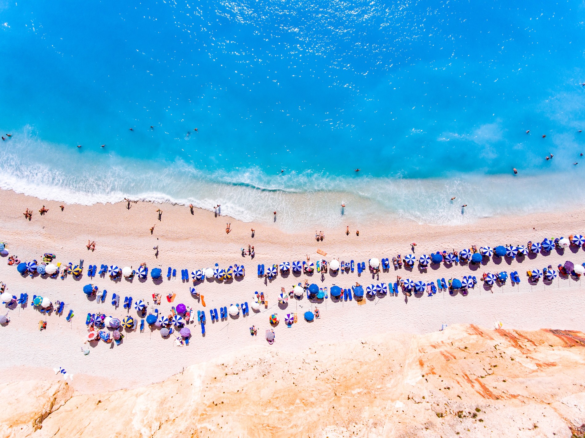 Aerial panorama of Porto Katsiki Beach one of the main tourist attraction in Lefkada Island Greece